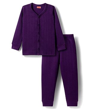 Babyhug Knit Full Sleeves Solid Colour Thermal Inner Wear Set - Purple