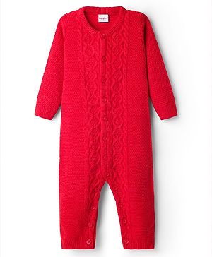Babyhug Sweater Knit Full Sleeves Winter Wear Romper with Cable Knit Design - Red