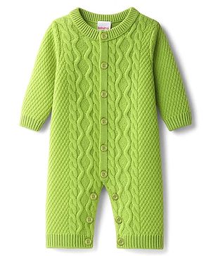 Babyhug Sweater Knit Full Sleeves Winter Wear Romper With Cable Knit Design - Green