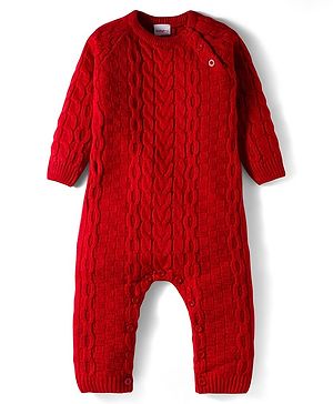 Babyhug Sweater Knit Full Raglan Sleeves Winter Romper with Cable Knit Design - Red