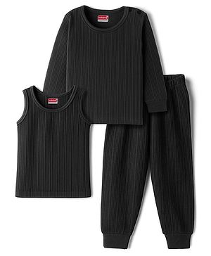 Babyhug Knit Full Sleeves Solid Thermal Set With Vest - Charcoal Grey