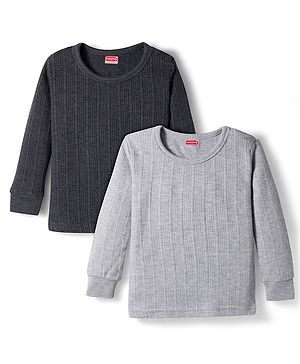Babyhug Knit Full Sleeves Solid Color Thermal Vests Pack of 2 - Grey