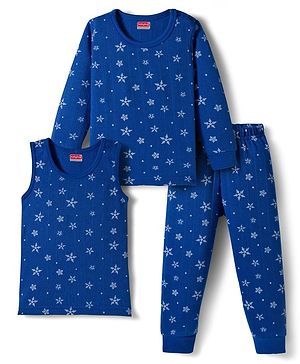 Babyhug Knit Full Sleeves Thermal Inner Wear Set With Star Print - Blue