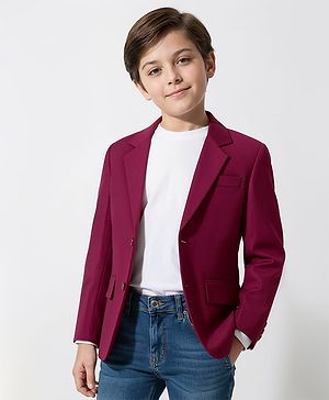 Pine Kids Knit Full Sleeves Solid Blazer - Wine