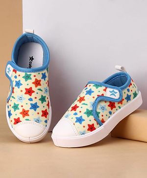 Cute Walk by Babyhug Velcro Closure Casual Shoes with Star Print - Light Yellow