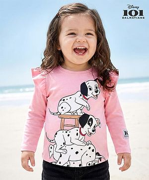 Pine Kids Cotton Knit Full Sleeves Top with Dalmatians Graphics & Frill Detailing - Pink