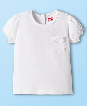 Babyhug 100% Cotton Knit Half Sleeves Solid Color Top - White