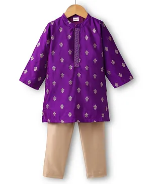 Babyhug Woven Full Sleeves Kurta
                              Pajama Set with Floral Embroidery -
                              Purple