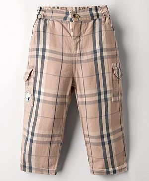 Ollypop Textile Woven Full Length Trouser With Checks - Tan