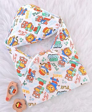 Babyhug Cotton Interlock Knit Hooded Wrapper with Animal Print L 76 x B 71.5 cm - White