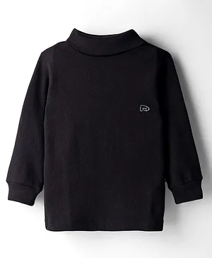 Little Darlings Fleece Knit Full Sleeves Solid Color Turtle Neck Winter T-Shirt - Black