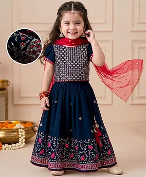 Babyhug Georgette Woven Half Puffed
                              Sleeves Choli Lehenga Set with Dupatta
                              & Embroidery - Navy Blue
