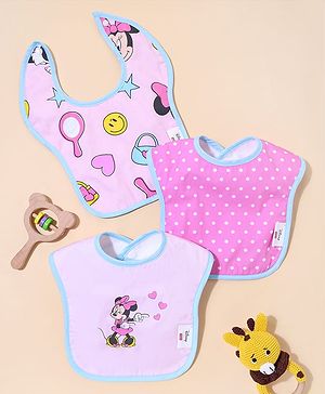 Babyhug Disney Premium Toddler Bibs Minnie Mouse Print Set of 3 - Pink| Soft Cotton Fabric with Snap Button| Feeding & Drooling Bibs| 6 to 24 Months| High Absorbent| Machine Washable| Infant Feeding