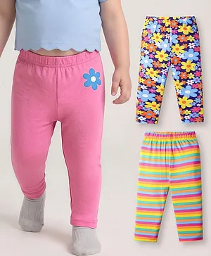 Babyhug Cotton Knit Full Length
                              Leggings With Stripes & Floral Print
                              Pack Of 3 - Pink Navy Blue & Yellow