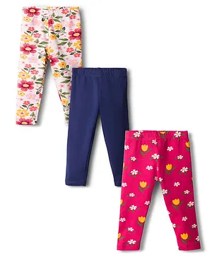 Babyhug Cotton Lycra Knit Full Length
                              Floral Printed Leggings Pack of 3 - Navy
                              Blue Pink & White