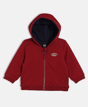MINI KLUB Cotton Knit Full Sleeves Butterfly Patch Embroidered Hooded Jacket - Maroon
