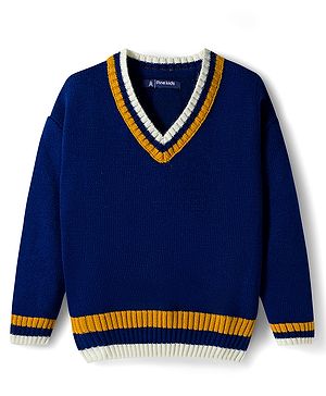 Pine Kids Knit Full Sleeves Solid Color Pullover Sweater - Navy Blue