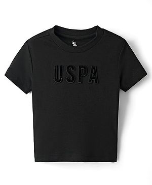 US Polo Assn Cotton Knit Half Sleeves  T-Shirt With Brand Logo Print - Black