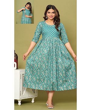 NEVISHA STYLE Cotton Woven Three Fourth Sleeves Floral Printed Maternity Kurta With Nursing Access - Multi Colour