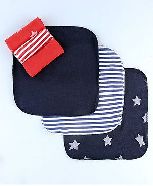 Babyhug Cotton Knit Wash Cloth with Stripes & Stars Print Pack of 6 - Navy Blue & Red