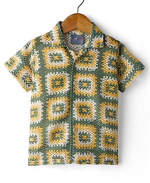 Dapper Dudes Half Sleeves Crochet Designed Shirt - Green