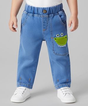 Mark & Mia Cotton Denim Full Length Jeans With  Dino Patch - Blue