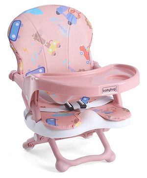Babyhug 2 in 1 Kids Feeding Chair & Booster Chair with Removable Tray & Seat Cushion - Pink| Adjustable Height| Safety Harness| Foldable Legs| Non Slip Base| Easy to Clean| Durable Built