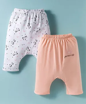 Ben Benny Interlock Knit Full Length Diaper Leggings with Unicorn Print Pack of 2 - Peach & Offwhite