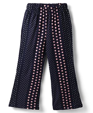 CrayonFlakes Knit Polka Dots Printed Flared Leggings - Navy Blue