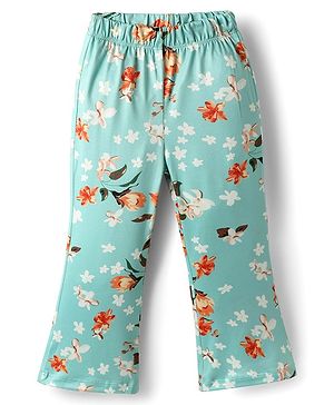 CrayonFlakes Knit Floral Printed Flared Leggings - Blue