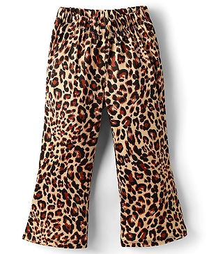 CrayonFlakes Knit Leopard Printed Flared Leggings - Brown