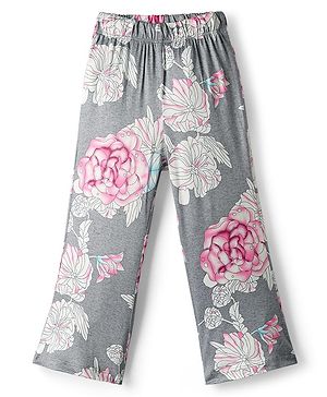 CrayonFlakes Knit Floral Printed Flared Leggings - Grey