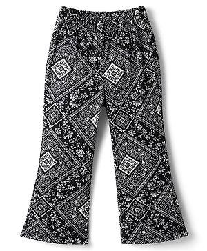 CrayonFlakes Knit Floral Printed Flared Leggings - Black