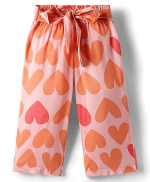 CrayonFlakes Rayon Knit Hearts Printed Belted Palazzo - Pink