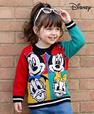 Babyhug Disney Woven Full Sleeves Pullover Sweater with Minnie & Friends Graphics - Multicolor