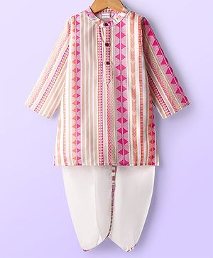 Babyhug Cotton Woven Full Sleeves Cambric Printed Kurta Dhoti Set - Multicolour