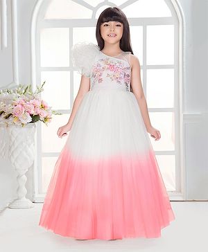 Tiny Kingdom Net Woven Sleeveless  Floral Sequin  Embellished Ombre  Gown - Pink