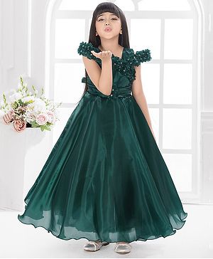 Tiny Kingdom Satin Woven Sleevless Floral Applique Detailed  Gown - Green