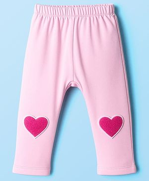 Kookie Kids Cotton Spandex Knit Legging With Heart Embriodery - Pink