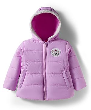 Babyhug Disney Woven Full Sleeves Hooded Padded Jacket with Marie Badge Detailing - Lavender