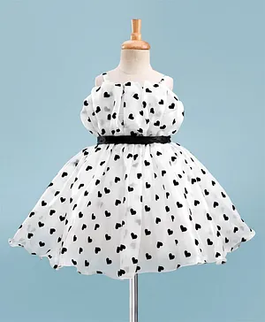 Bluebell Tissue Woven Sleeveless Frock With
                      Bow & Heart Print - Black & White