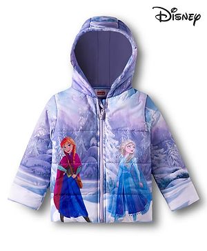Babyhug Disney Woven Full Sleeves Hooded Padded Jacket With Elsa & Anna Graphics - Lavender