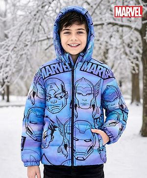Pine Kids Marvel Woven Full Sleeves Hooded Padded Jacket with Avengers Graphic - Blue