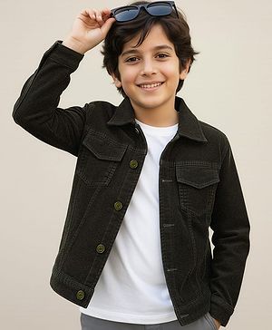 Pine Kids Cotton Woven Full Sleeves Solid Coloured Jacket - Olive Green