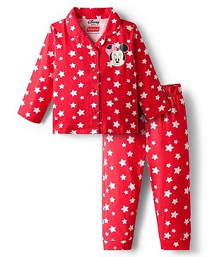 Babyhug Disney Single Jersey Knit Full Sleeves Night Suit With Minnie Mouse Print - Red