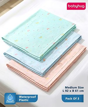 Babyhug Soft Plastic 100% Waterproof Bed Protector&Diaper Changing Sheet Dolphin Print Medium Size- Pack of 3| Easy to Clean| Travel Friendly