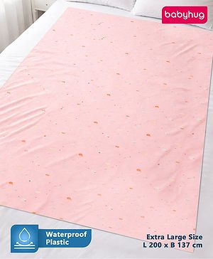 Babyhug Soft Plastic 100% Waterproof Bed Protector & Diaper Changing Sheet Dolphin Print - Extra Large Size - Pink| Easy to Clean| Travel Friendly