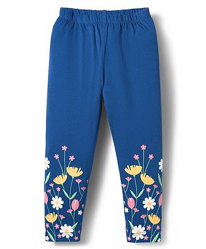 Babyhug Cotton Lycra Knit Full Length Legging with Floral Print - Navy Blue