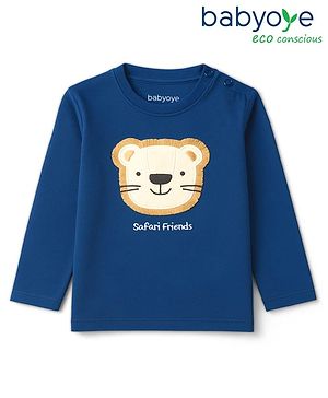 Babyoye 100% Cotton Knit Full Sleeves T-Shirt with Lion Embroidery - Navy Blue