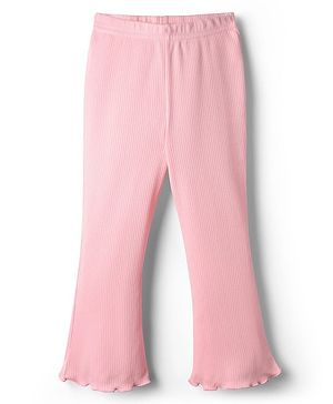 Babyhug Rib Cotton Lycra Knit Full Length Flared Leggings With Stretch - Pink